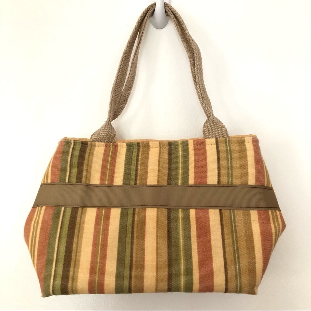 Muted Tan and Green Striped Mini Purse